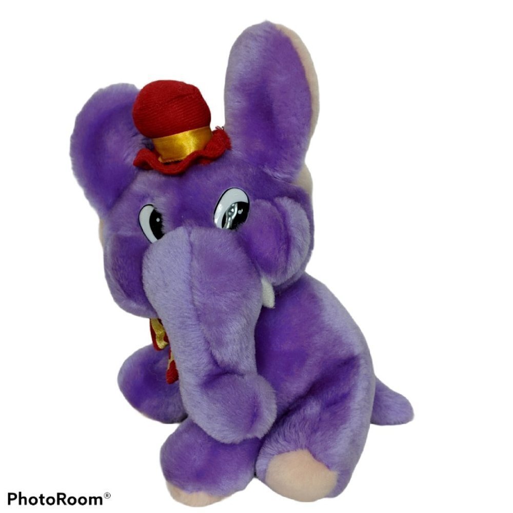 Circus Elephant Purple Plush Red Hat 9.5 Inch